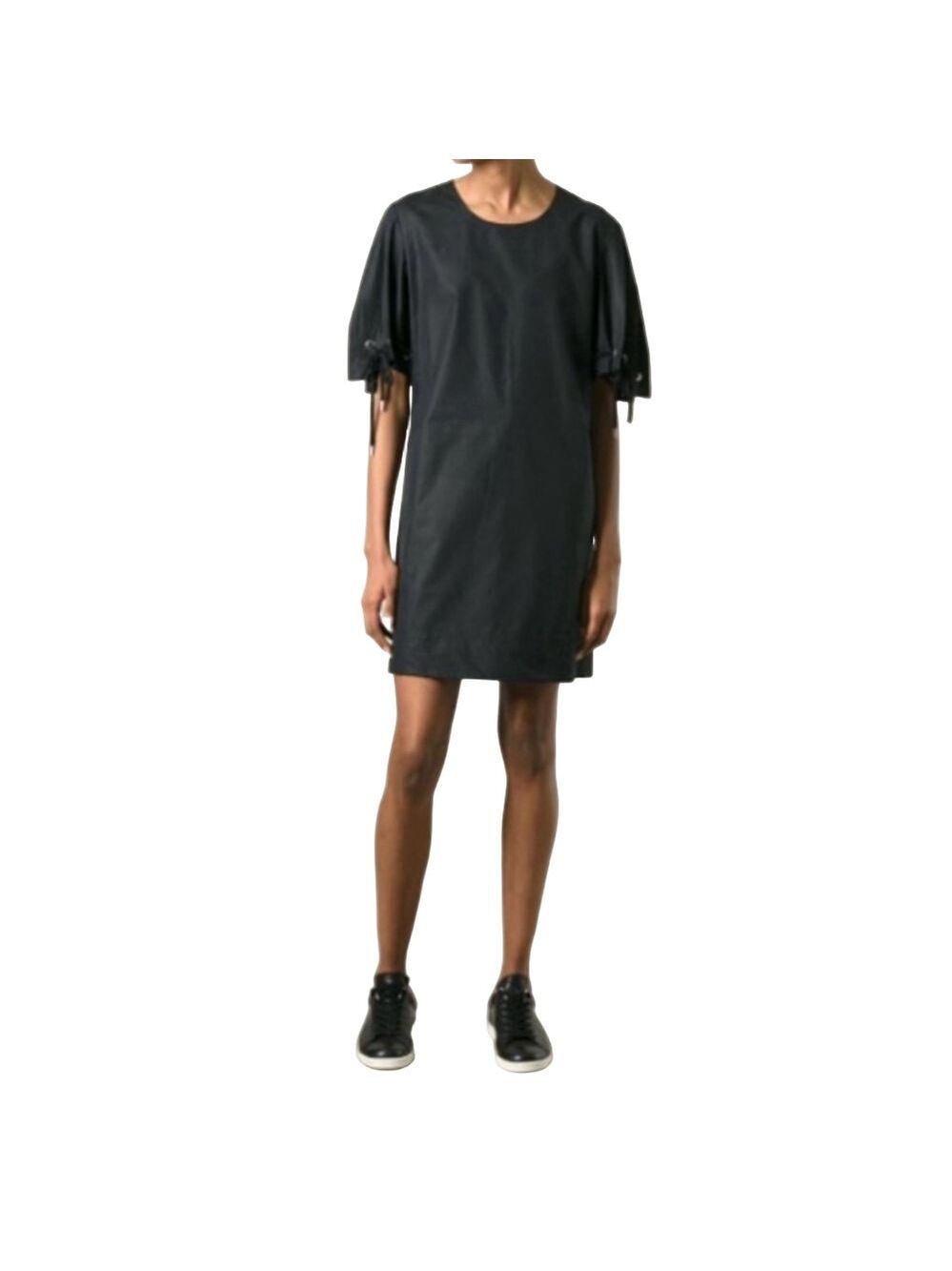 See By Chloe Black Poplin Mini Dress Drawstring Cuff Nautical Short Sleeve Small